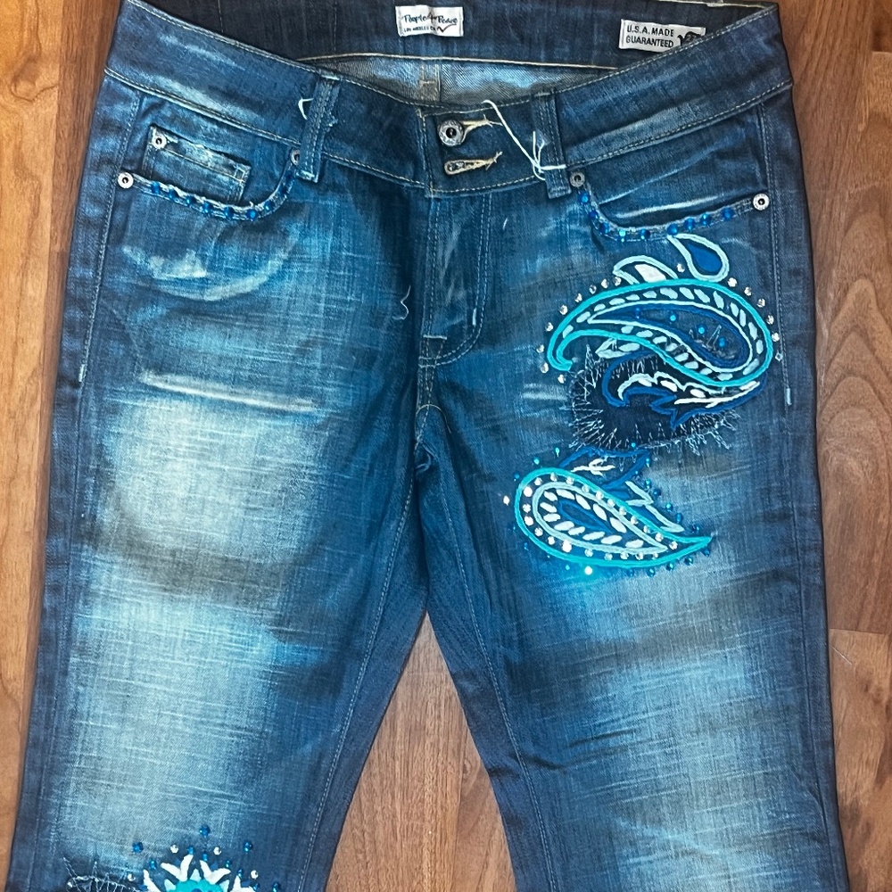 People for Peace Embroidered jeans SZ 27 Georgeus Vintage w/rhinestones Paisleys